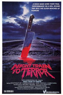 A poster from Night Train to Terror (1985)